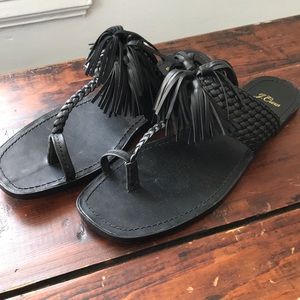 J. Crew Black Tassel Sandals size 10